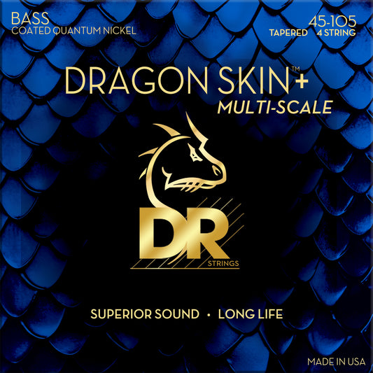 DR DBQM-45 DRAGON SKIN+ Quantum Nickel Bass Strings, 4-String Medium 45-105, Tapered Multi-Scale