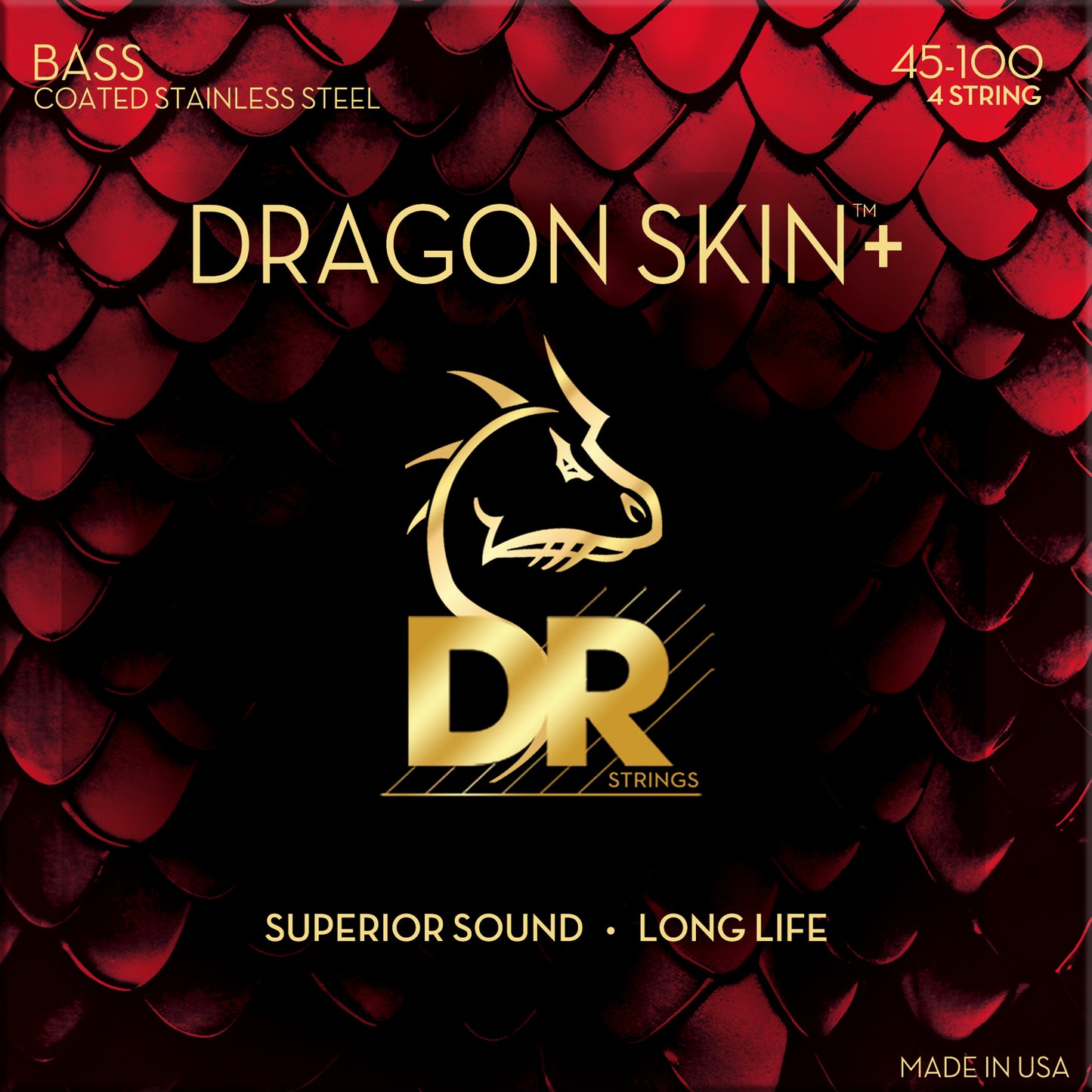 DR DBS-45/100 DRAGON SKIN+ Steel Bass Strings, 4-String Light To Medium 45-100