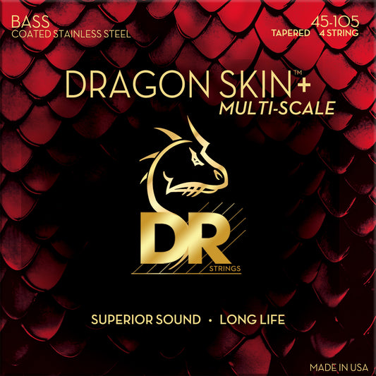 DR DBSM-45 DRAGON SKIN+ Steel Bass Strings, 4-String Medium 45-105, Tapered Multi-Scale