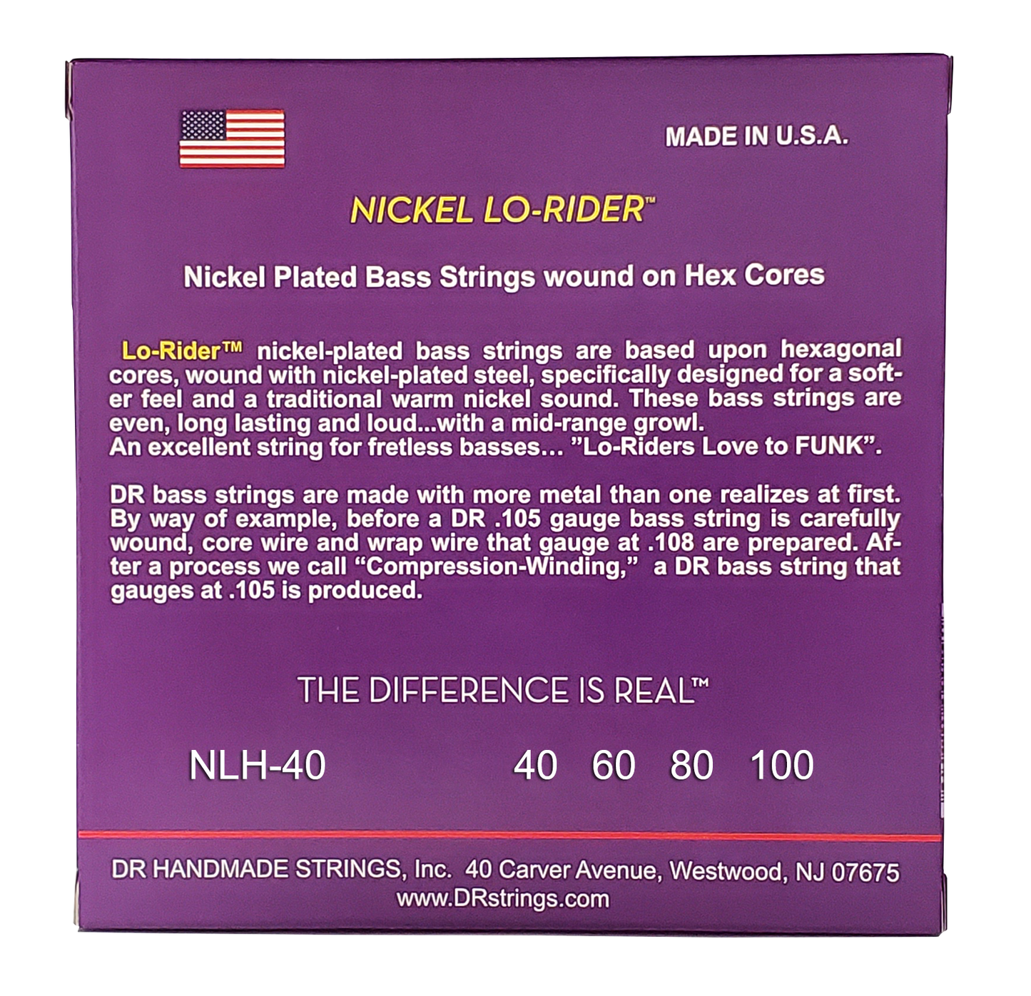 DR NLH-40 Nickel LO-RIDER Bass Strings, 4-String 40-100