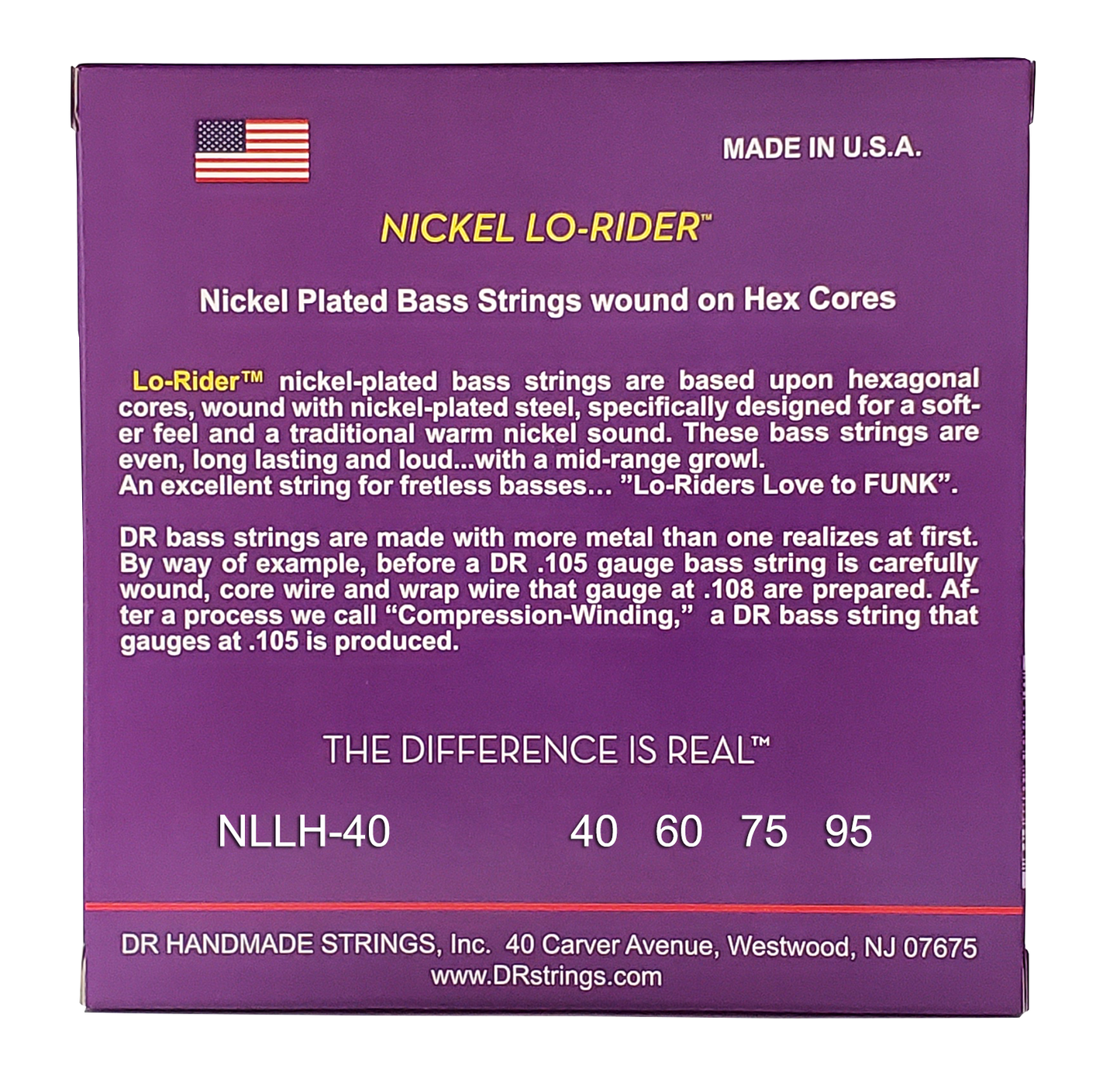 DR NLLH-40 Nickel LO-RIDER Bass Strings, 4-String 40-95