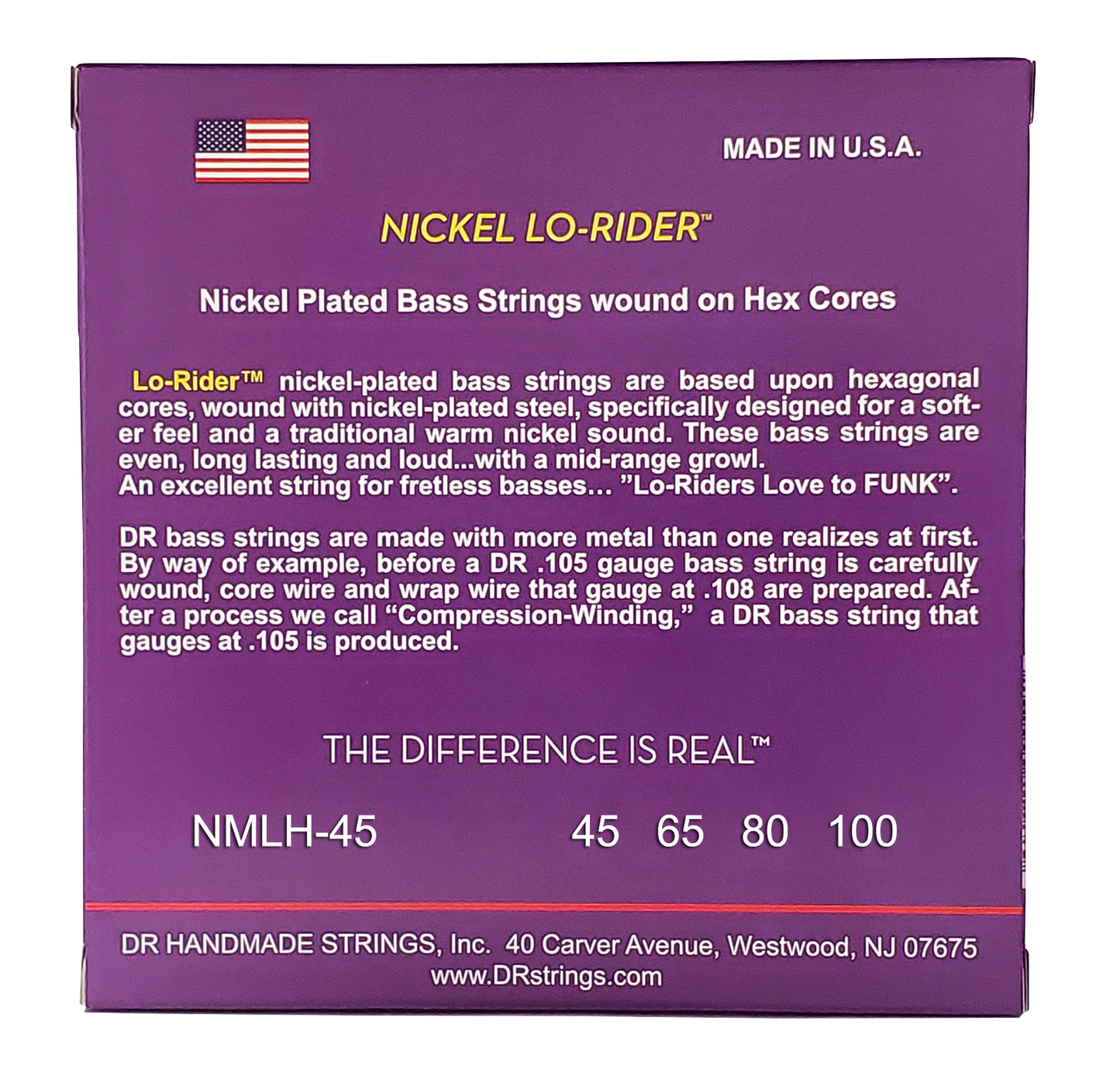 DR NMLH-45 Nickel LO-RIDER Bass Strings, 4-String 45-100