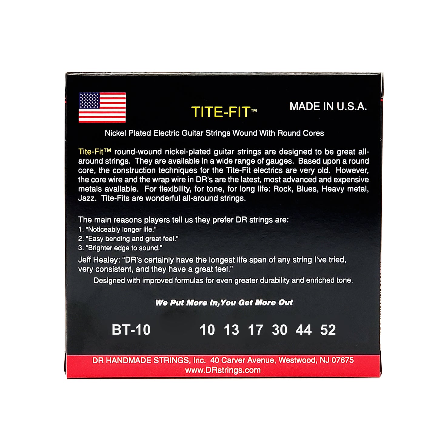 DR BT-10 TITE-FIT Big-Heavy Nickel Electric Guitar Strings, 10-52